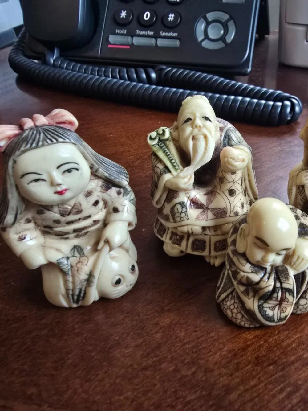 Set of 5 Vintage-Style Asian Decorative Figurines - Intricate Etched Design